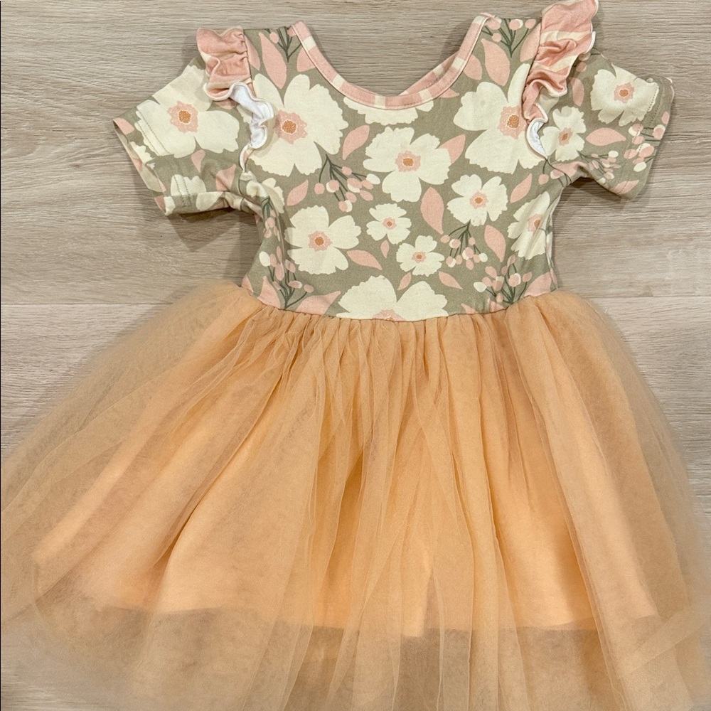 Charming Floral Kids Dress with Peach Tulle Skirt